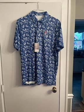 US Open Golf Performance Polo Shirt Men 2XL Blue Floral Pinehurst #US16224